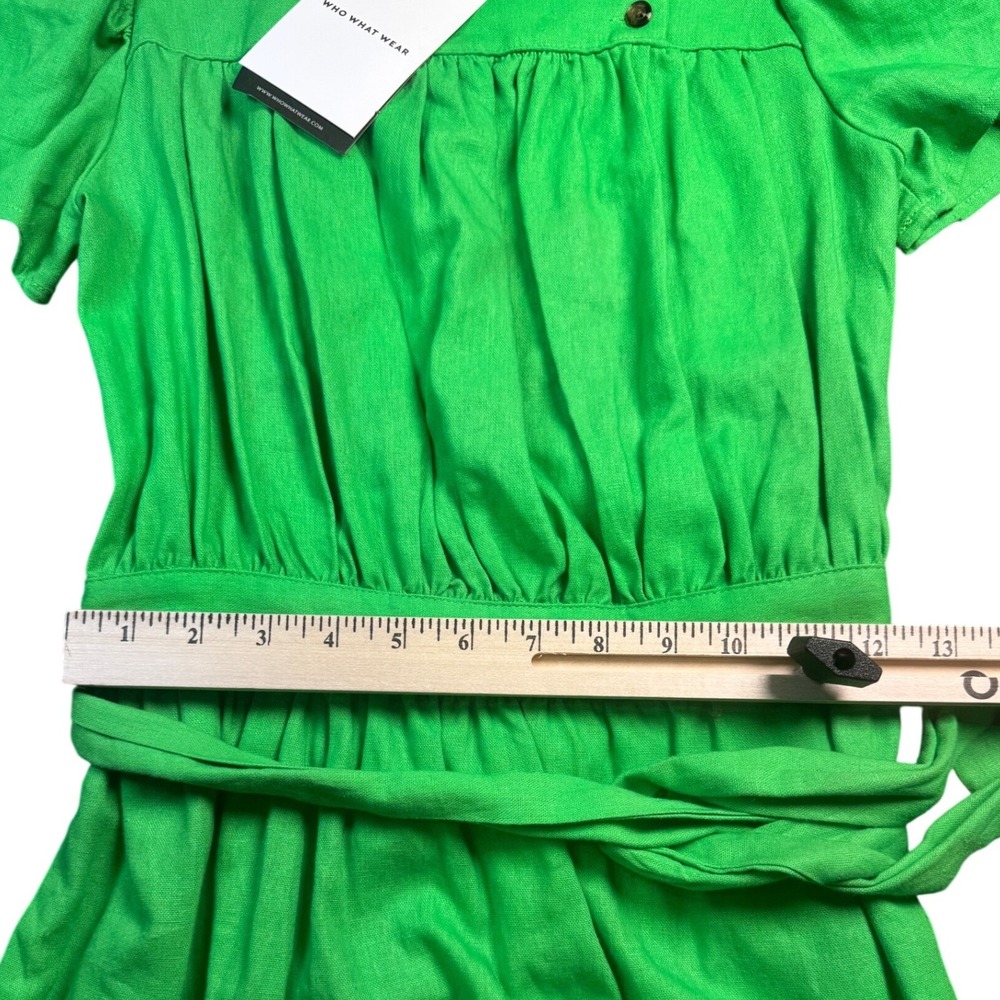Who What Wear Kelly Green Midi Dress XS Puff Sleeve Tie Waist Square Neck NWT - Picture 10 of 10